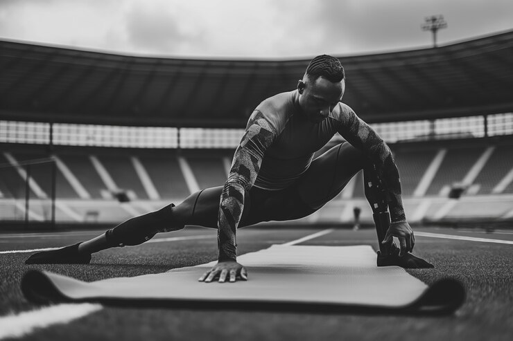 Bezpłatny plik Zdjęcie czarno-biały portret sportowca rywalizującego na mistrzostwach paraolimpijskich