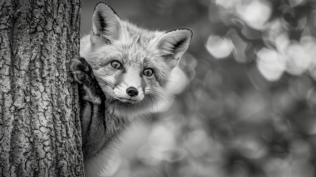 Bezpłatne zdjęcie czarno-biały widok dzikiego lisia w jego naturalnym środowisku