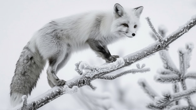 Bezpłatne zdjęcie czarno-biały widok dzikiego lisia w jego naturalnym środowisku