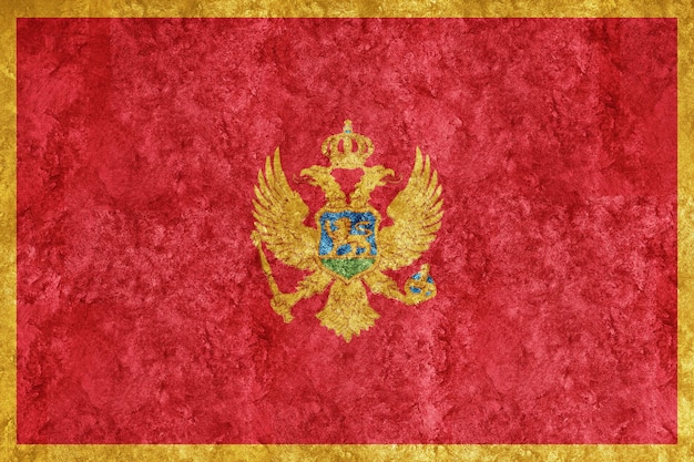 Czarnogóra metaliczna flaga, teksturowana flaga, flaga grunge