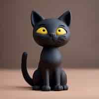 Bezpłatne zdjęcie czarny kot z żółtymi oczami na brązowym tle renderowania 3d
