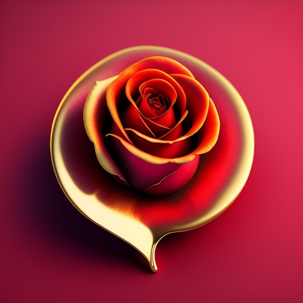 Bezpłatne zdjęcie czerwona róża ze złotymi i czerwonymi płatkami oraz białą metką.