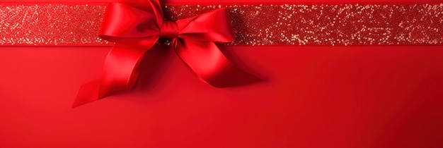 Bezpłatne zdjęcie czerwona wstążka bożonarodzeniowa na czerwonym tle szablon z przestrzenią kopii