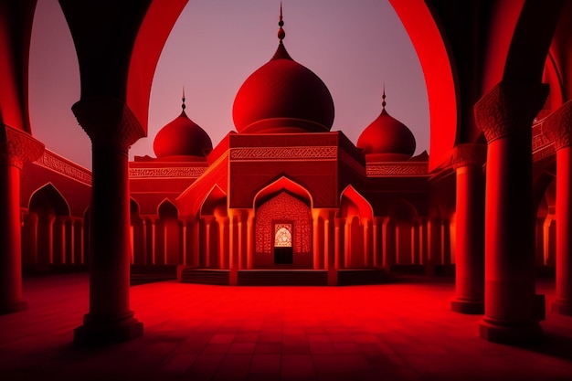 Bezpłatne zdjęcie czerwony meczet ramadan z dużym łukiem pośrodku