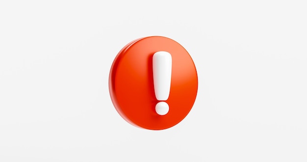 Czerwony wykrzyknik koło znak ostrzeżenie lub niebezpieczeństwo ryzyko wiadomość alert problem ikona tło koncepcja renderowania 3D
