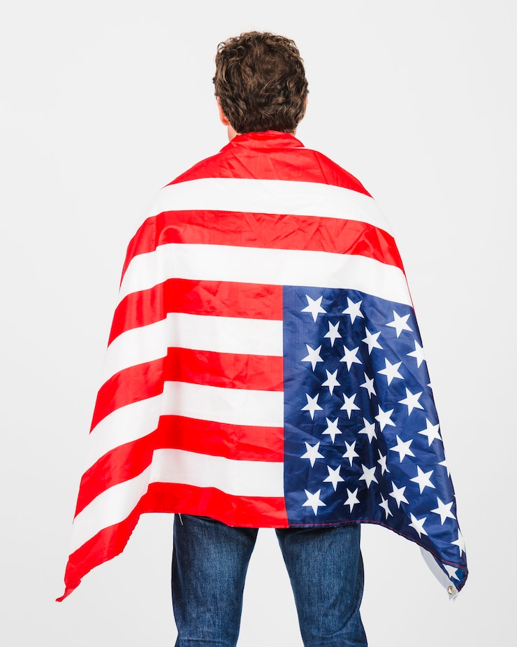 Bezpłatny plik Zdjęcie człowiek bez twarzy z flagą usa