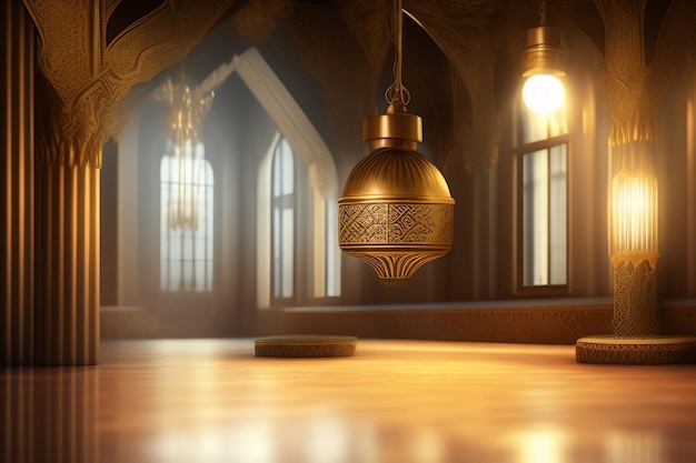 Darmowe Zdjęcie Ramadan Kareem Eid Mubarak Staromodna Królewska Elegancka Lampa Z Meczetem