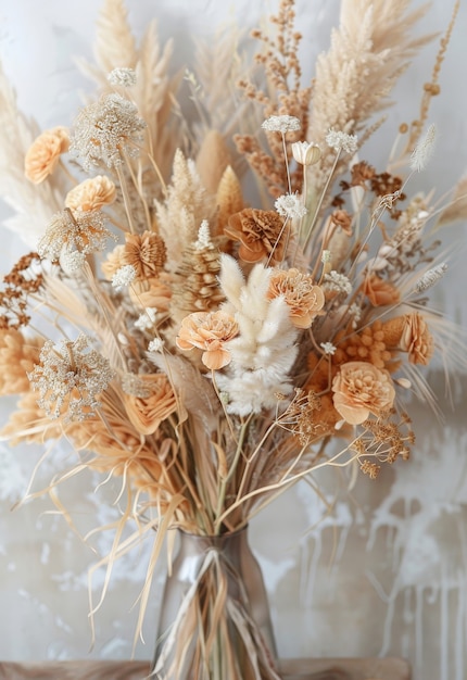 Dekoracyjna, marzona aranżacja z suszonymi kwiatami