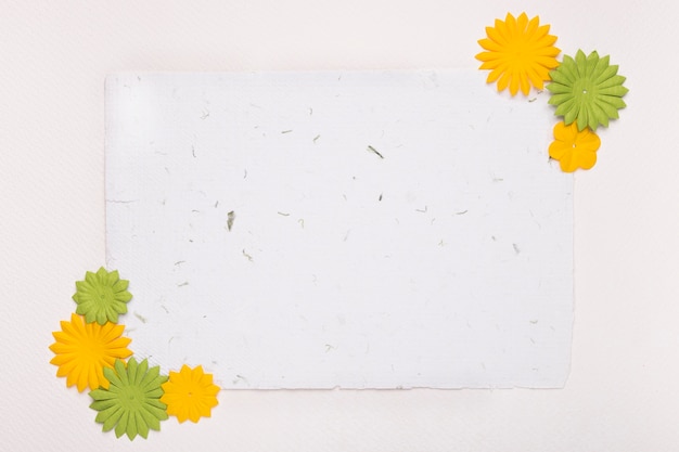 Bezpłatne zdjęcie dekoracyjne kwiaty na rogu czystego papieru na białym tle