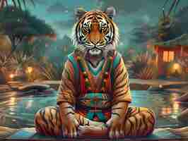 Bezpłatne zdjęcie digital art portrait of animal meditating and practicing mindfulness