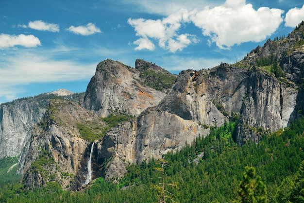Dolina Yosemite z górami i wodospadami w dzień