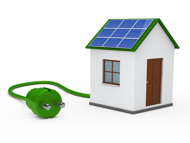 Dom z panelu słonecznego i zieloną wtyczką