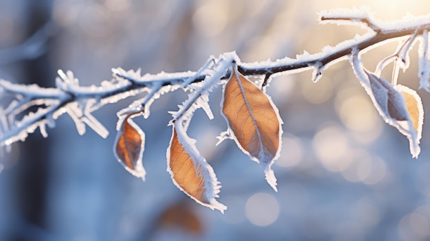 Dotyk zimy Odmrożone liście zamarznięte w czasie