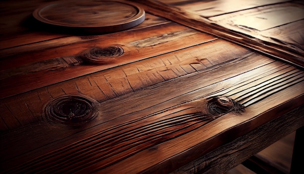 Drewniana deska stołowa ze starą, rustykalną generatywną sztuczną inteligencją