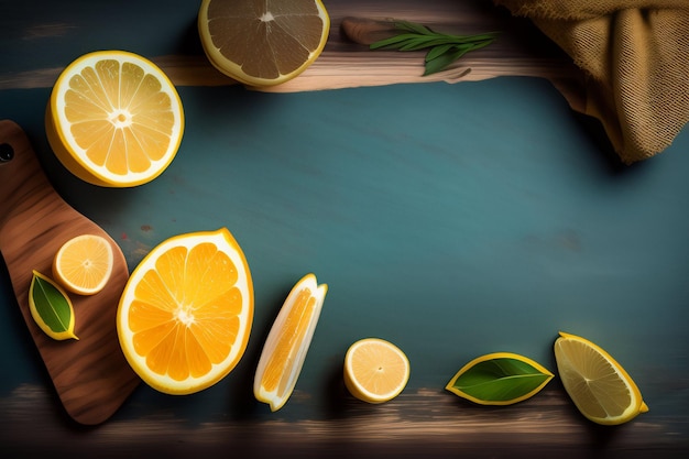 Bezpłatne zdjęcie drewniana deska z cytrynami, cytrynami i innymi owocami