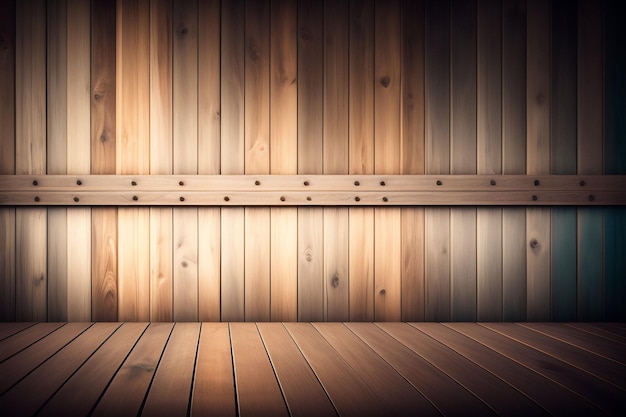 Drewniany pokój z drewnianą ścianą i drewnianymi deskami