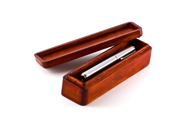 Drewno pudełko z długopisem