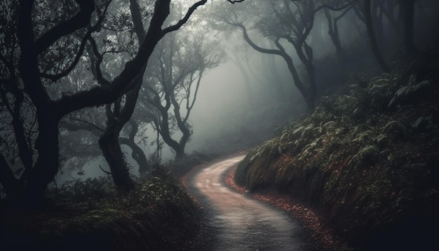 Bezpłatne zdjęcie droga przez las z mglistym tłem.