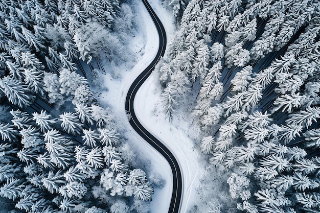 Bezpłatne zdjęcie droga w górskim lesie w zimie wygenerowana przez ai