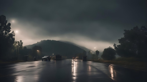 Droga we mgle w nocy Rozmycie ruchu Abstrakcyjne tło