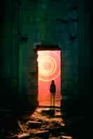 Bezpłatne zdjęcie drzwi prowadzące do magicznego świata.