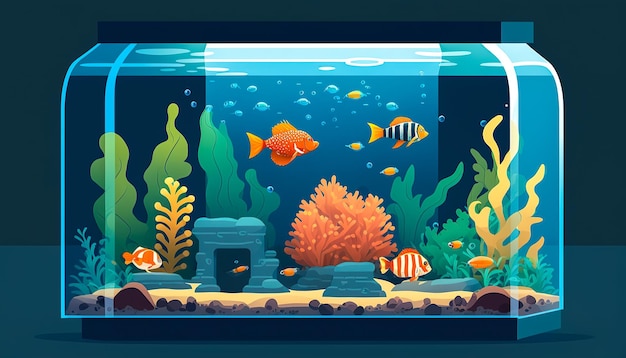 Bezpłatne zdjęcie duże szklane akwarium z generatywną sztuczną inteligencją ryb