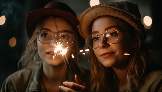 Bezpłatne zdjęcie dwie dziewczyny w okularach z brylantem w dłoniach