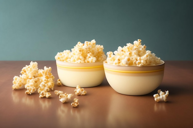 Dwie miski popcornu na stole z napisem „popcorn”