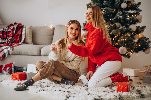 Dwie przyjaciółki dziewczyny obchodzi Boże Narodzenie