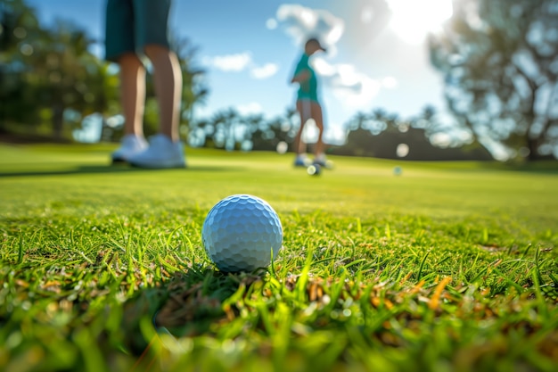 Dzieci grające w golfa w fotorealistycznym środowisku