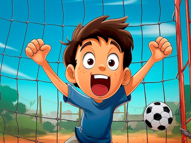 Bezpłatne zdjęcie dzieci grające w piłkę nożną w kreskówce