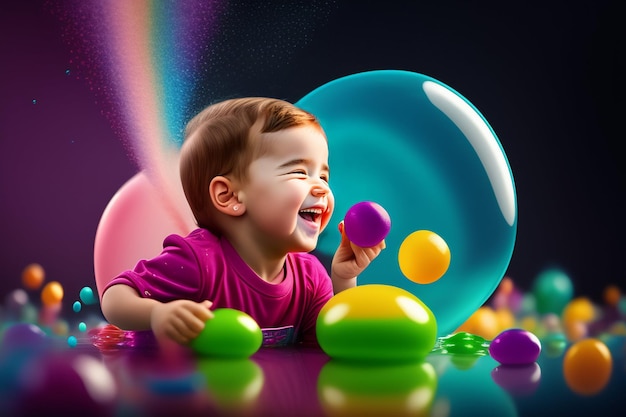 Bezpłatne zdjęcie dziecko bawiące się kolorową piłką