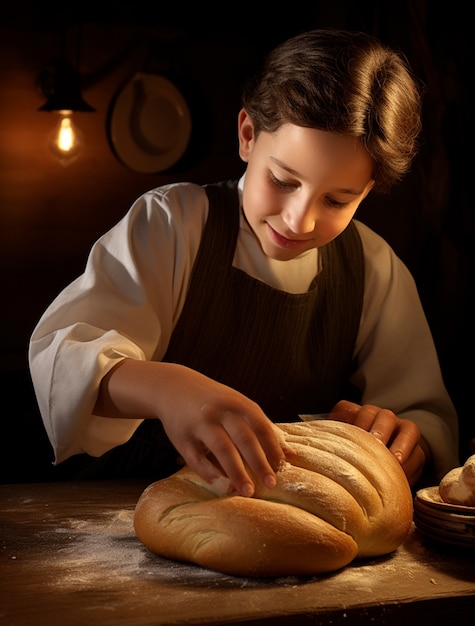 Bezpłatne zdjęcie dziecko z talerzem challah na chanuckę