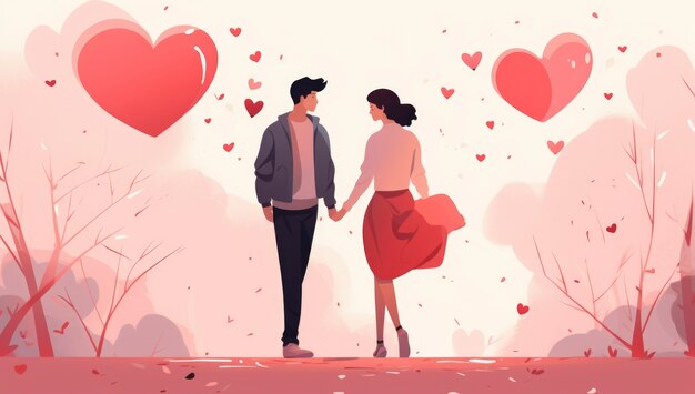 Dzień Walentynek sztuka cyfrowa z romantyczną parą