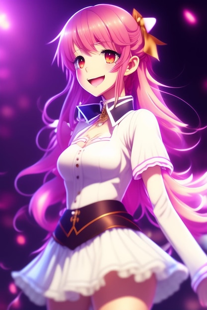 Dziewczyna Anime Z Różowymi Włosami I Fioletowym Tłem