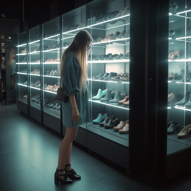 Dziewczyna wybierająca nowe buty w sklepie Koncepcja zakupów