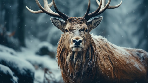 Bezpłatne zdjęcie dziki łoś z mroźnym zimowym krajobrazem przyrody