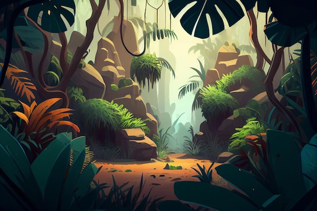 Dżungla tło las natura scena futurystyczny generatywny ai