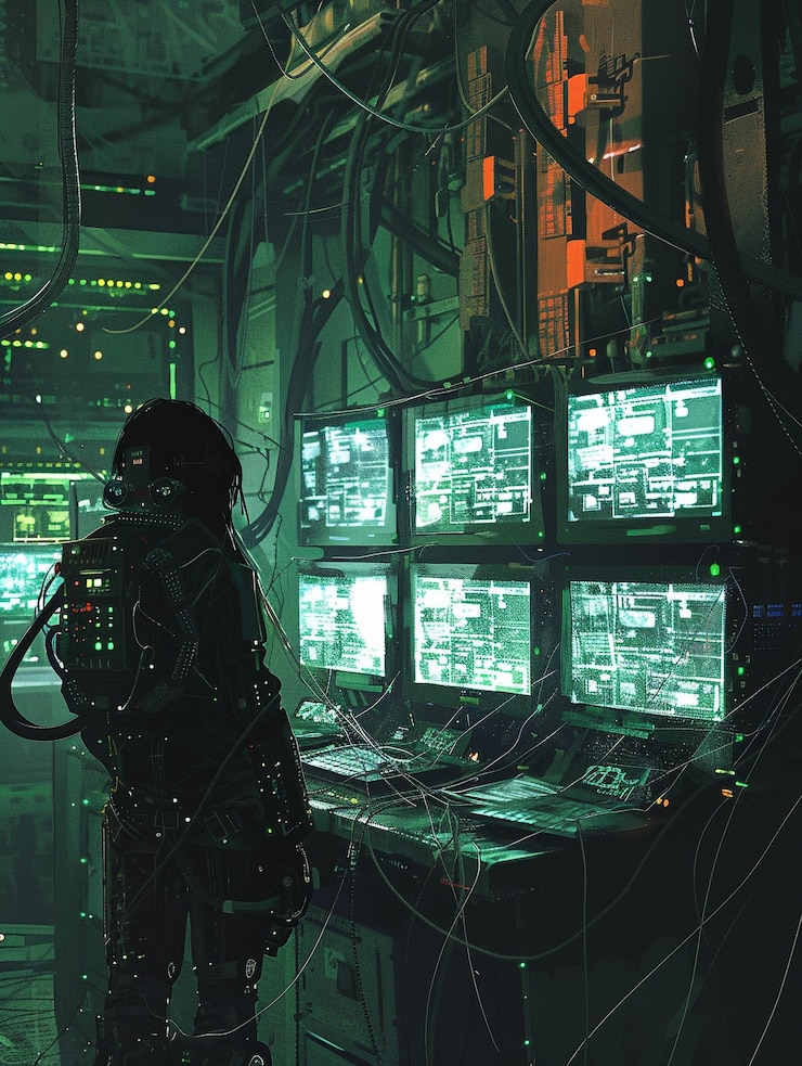 Bezpłatny plik Zdjęcie ekspert ds. bezpieczeństwa cybernetycznego pracujący z technologią w neonowych światłach