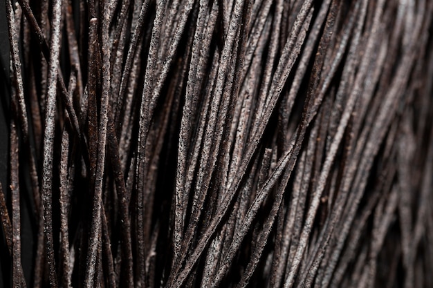 Ekstremalne zbliżenie makaronu z atramentem kałamarnicy w kolorze czarnym