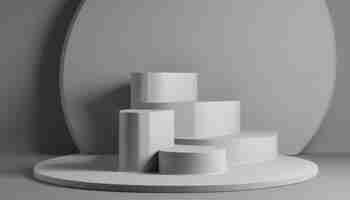 Bezpłatne zdjęcie elegancki abstrakcyjny zestaw białych podium w słońcu z cieniem na białym tle do prezentacji produktu
