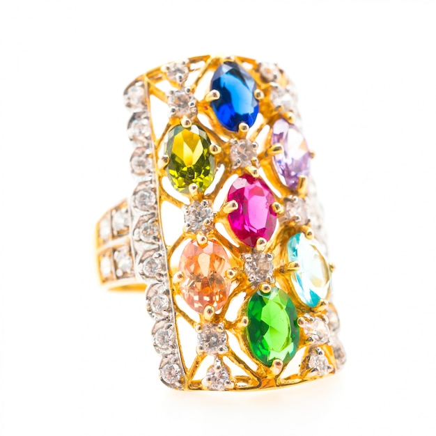 Elegancki pierścionek z kolorowych kamieni szlachetnych
