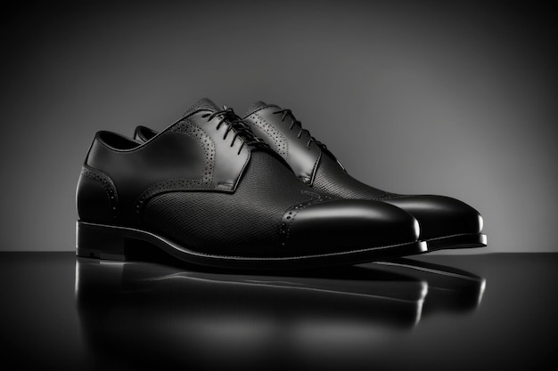Bezpłatne zdjęcie eleganckie czarne skórzane buty męskie na czarnym tle photo studio styl ai generative
