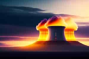 Bezpłatne zdjęcie elektrownia atomowa, z której wydobywa się dym.