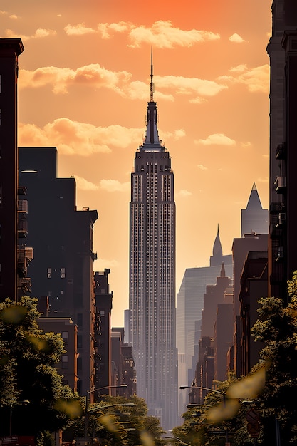 Bezpłatne zdjęcie empire state building o zachodzie słońca