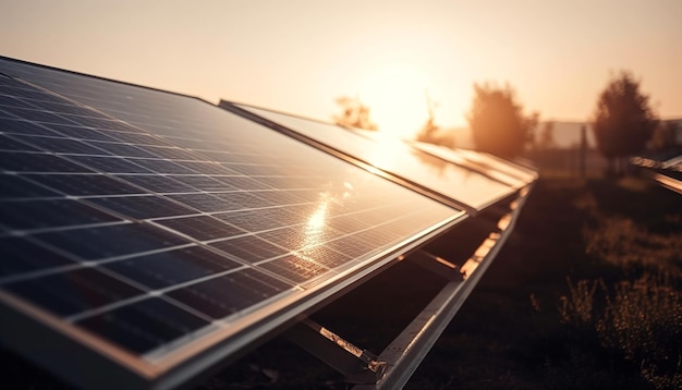 Bezpłatne zdjęcie energia słoneczna uchwycona w farmie paneli słonecznych wygenerowana przez sztuczną inteligencję