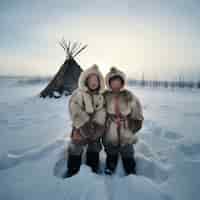 Bezpłatne zdjęcie eskimowie żyjący w ekstremalnych warunkach pogodowych