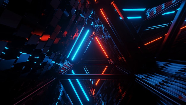 Bezpłatne zdjęcie fajna geometryczna trójkątna figura w neonowym świetle lasera - doskonała jako tło i tapety