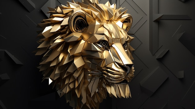 Bezpłatne zdjęcie fajnie wyglądająca, złota głowa lwa 3d z długą grzywą
