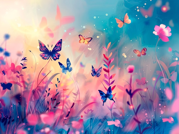 Bezpłatne zdjęcie fantastyczny krajobraz z motylem